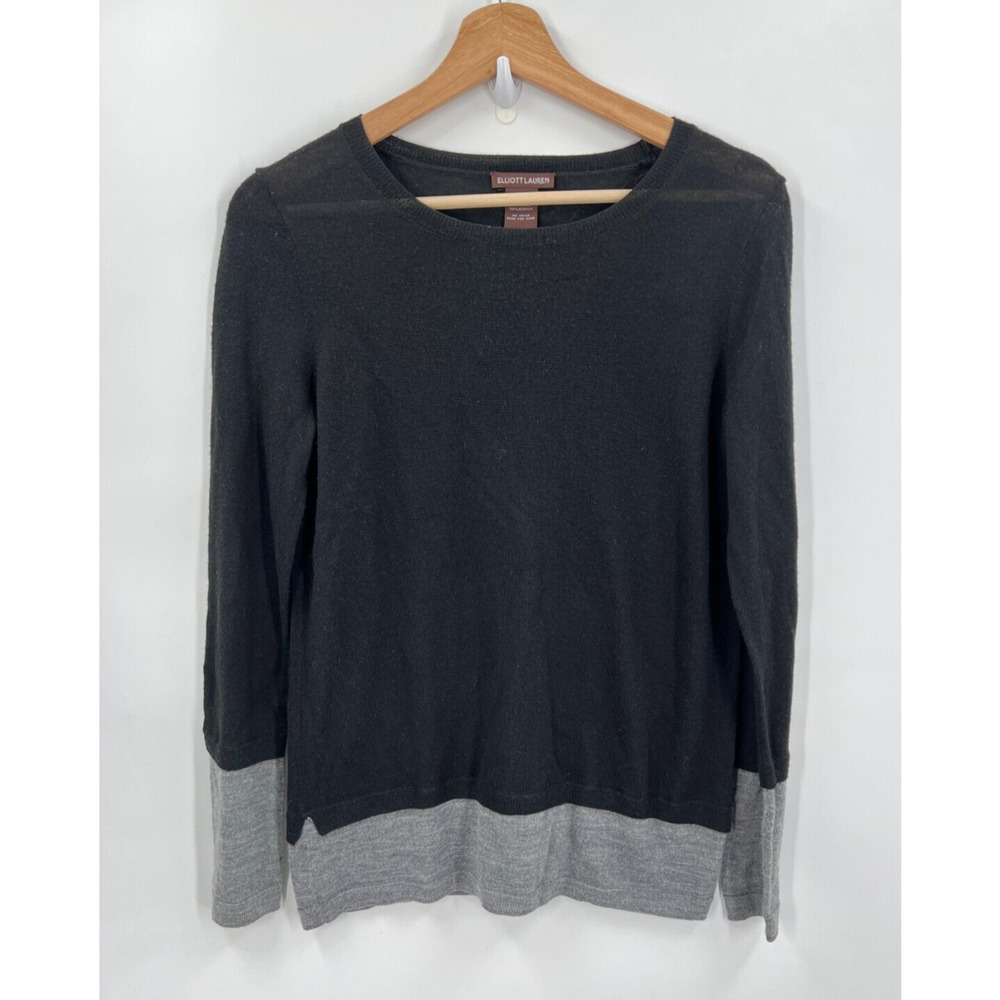 Elliott Lauren Wool Blend Colorblock Sweater Tunic Round Neck Black Gray S Small